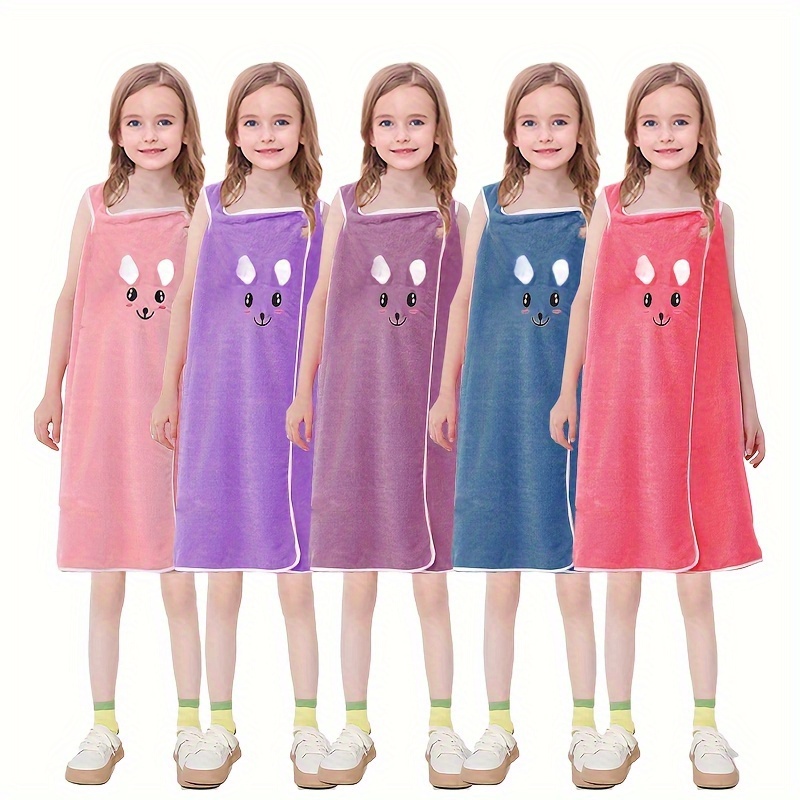 1 2pcs youngsterss cartoon coral fleece bath skirt soft and   cute rabbit ears kids bath towel quick drying water absorption family bathroom bath products christmas present details 8