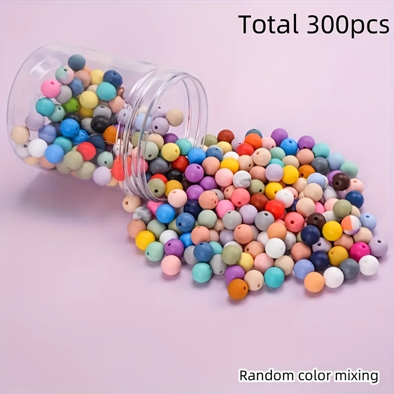 TEMU 300pcs 9/12 Mm Silicone Beads, Random Colors (30 Colors), With Storage Bottle, Craft Round Beads, Suitable For Making Jewelry, Keychains,