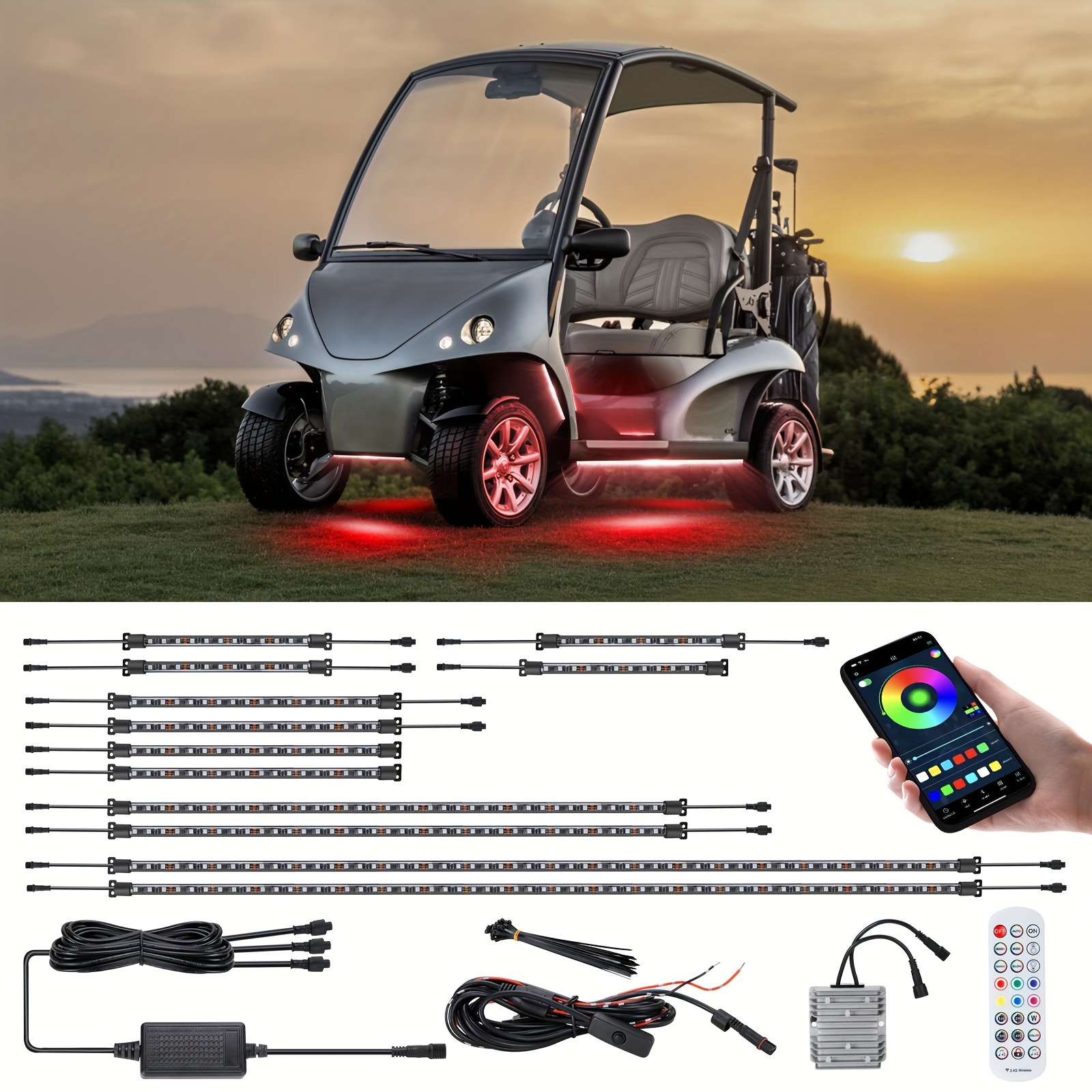 

12pcs Roykaw Golf Cart Underglow Led Strip Lights Accent Neon Lighting Kit W/wheel Well & Interior Lights For Ezgo , Million Colors, Sync To Music, Fits 12v - 80v