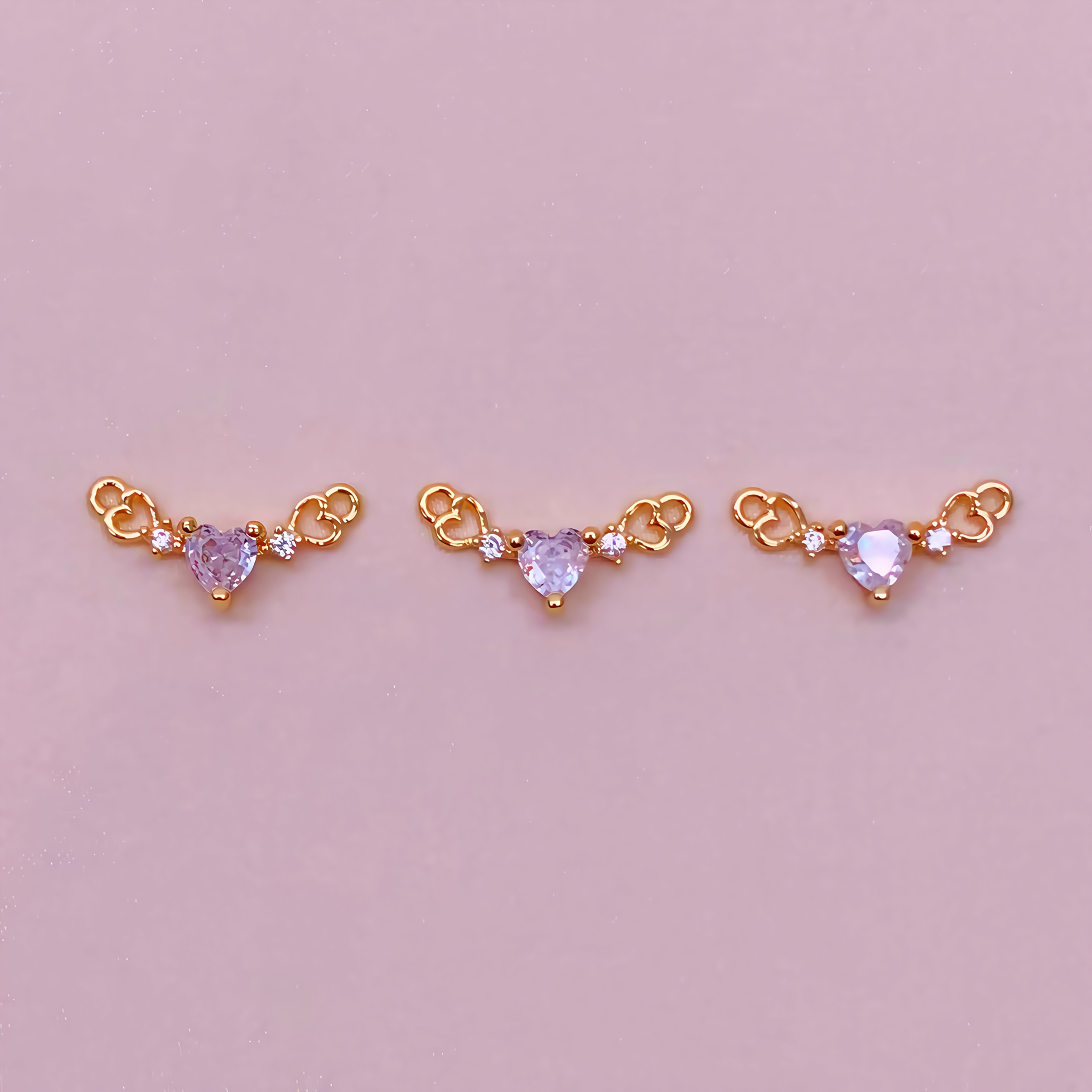 TEMU 3pcs Elegant Heart-shaped Sheep Pendant Set, Kc Golden-plated Copper With Cubic Synthetic Zirconia Accents - Perfect For Casual Attire And