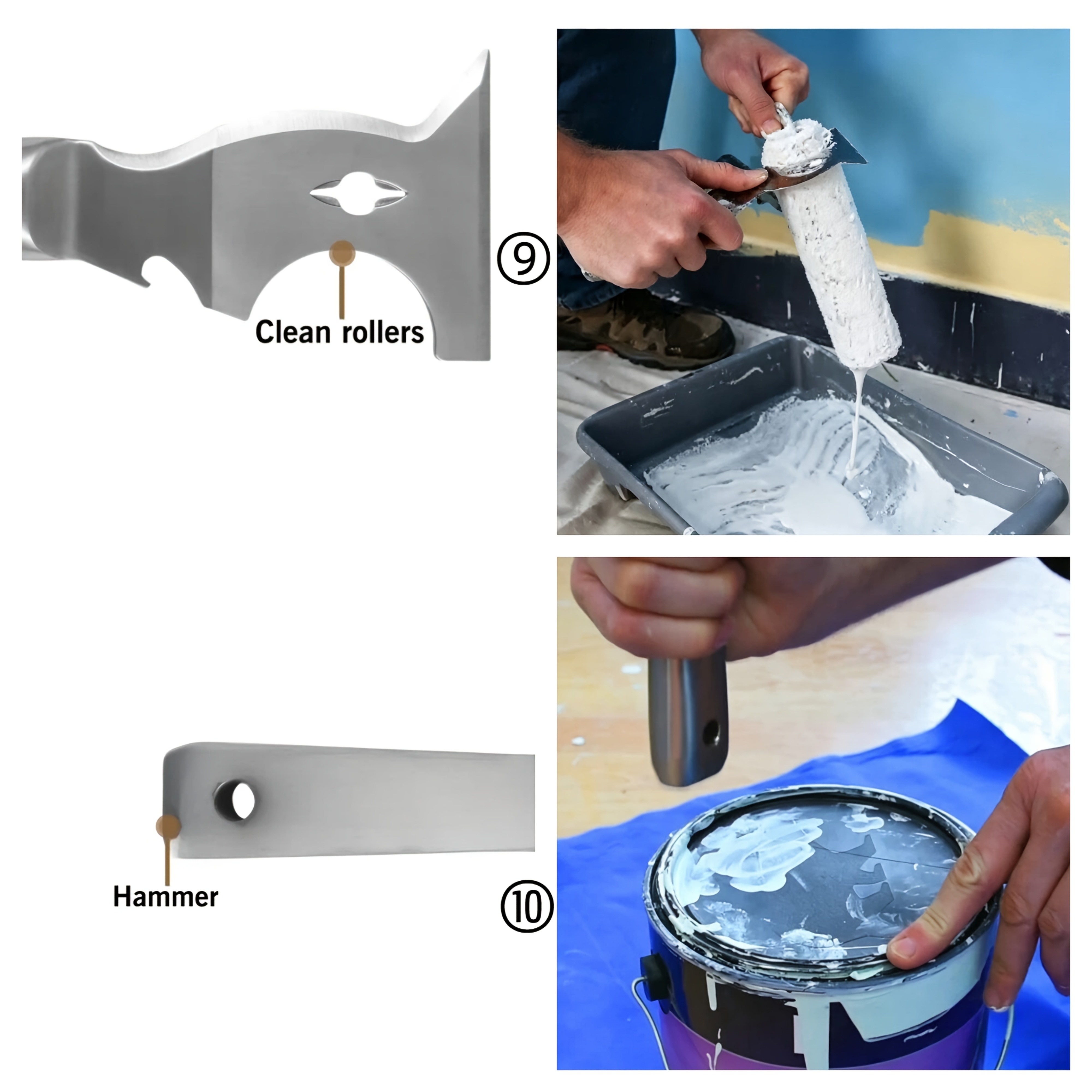 Heavy Duty 10 in 1 Stainless Steel Multi Tool Putty Knife, 420 Stainless Steel Paint Scraper, with Bottle Opener Nail Puller Putty Tray, Great for Wall Decorating, Drywall Repair, Wallpaper Stripping Multi Tool Paint Scraper