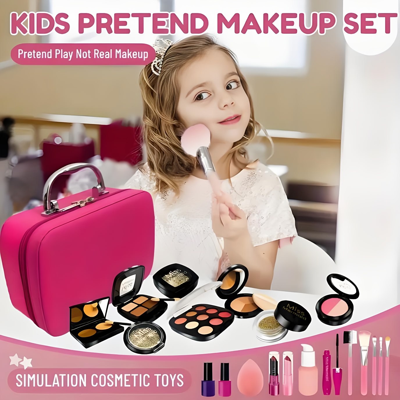 kids pretend makeup toy sets replica jewelry with mirrors accessories portable handbags birthday halloween and other holiday gifts suitable for girls 3 12 years old for parties 0