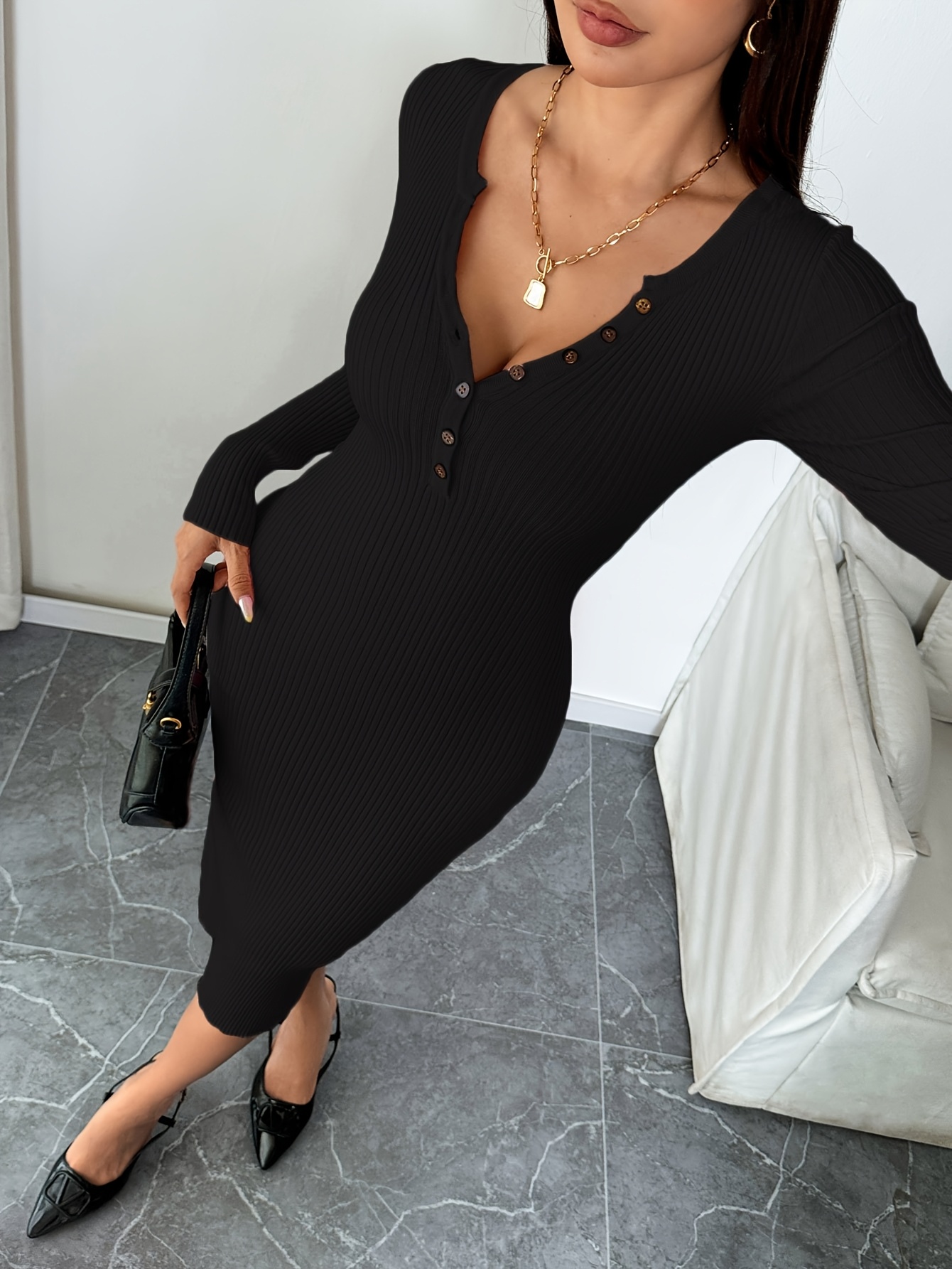 slim fit dress slacks BACK IN A MINUTE KNIT MIDI DRESS – AKIRA main image 1
