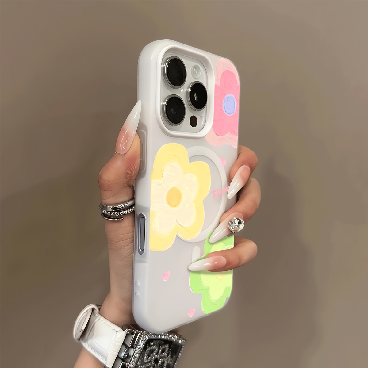 Image of Phone Case - Phone Case: Phone Case - Oil Painting Small Flowers Jelly Texture 2-in-1 Magnetic Wireless Charging Drop-proof Protective Soft Case, Suitable For Iphone 17/16/15/14/13/12/11/plus/pro/pro