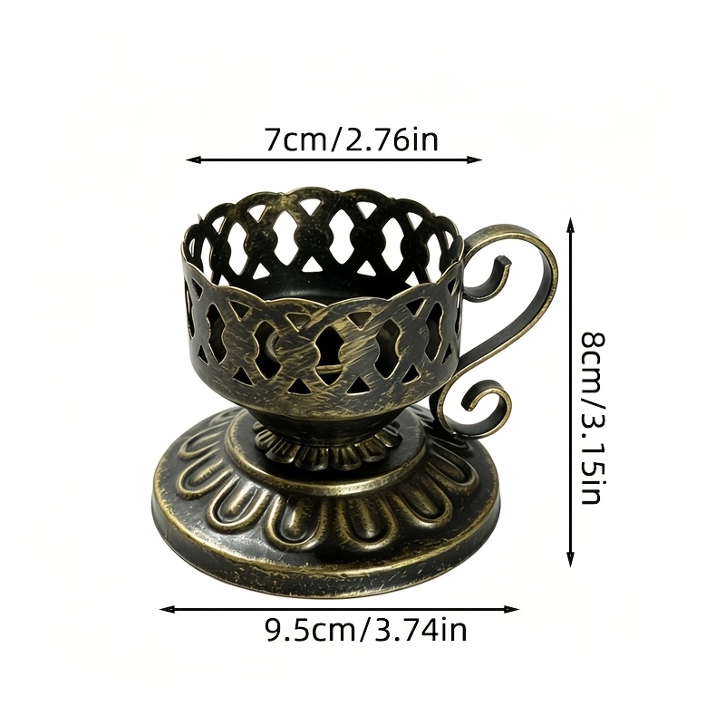 TEMU Bougeoir vintage en fer forgé bronze vieilli, base de bougie en métal de tasse à thé de style européen, bougeoir à aromathérapie sculpté,
