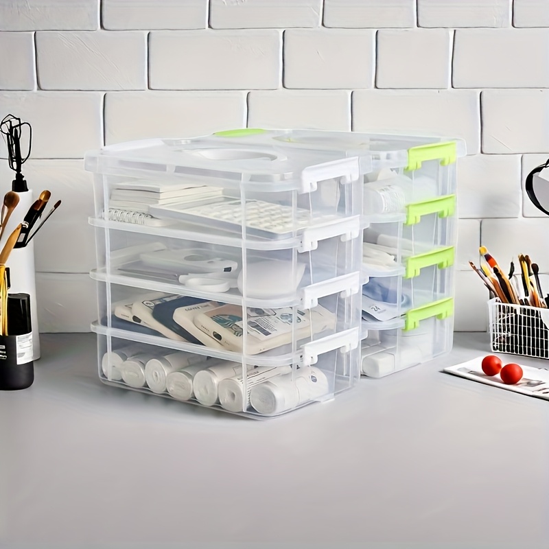 4 tier transparent storage box set stackable organizer with green handles ideal for jewelry hair accessories more accessory organization sleek storage box plastic construction jewelry organizer Product details 0