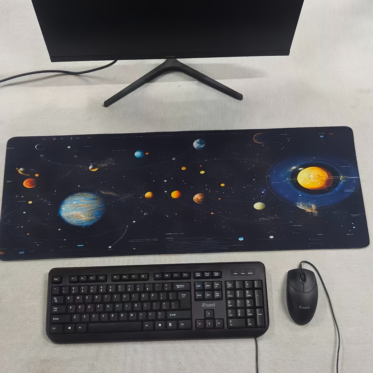 TEMU 1pc Large Size Mouse Pad, Black And Golden Planet Network Connection Pattern, Non-slip, Washable Rubber Bottom Large Size Desk Mat Office Desk