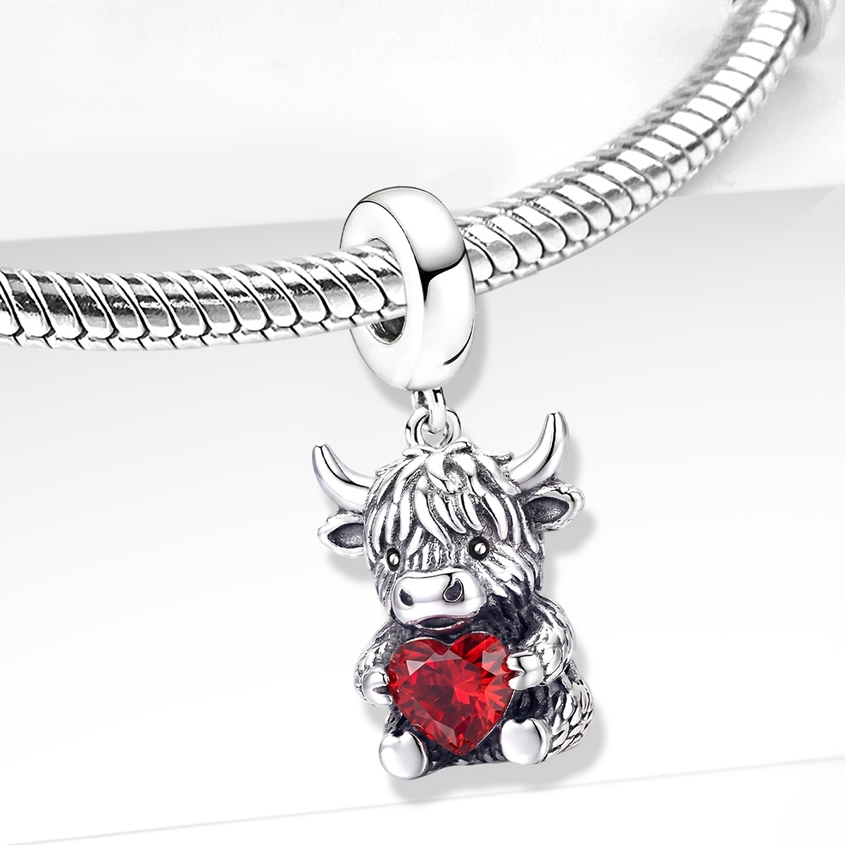Heart-Embracing Cow Pendant Bead for Women's Jewelry, 925 Silver Plated