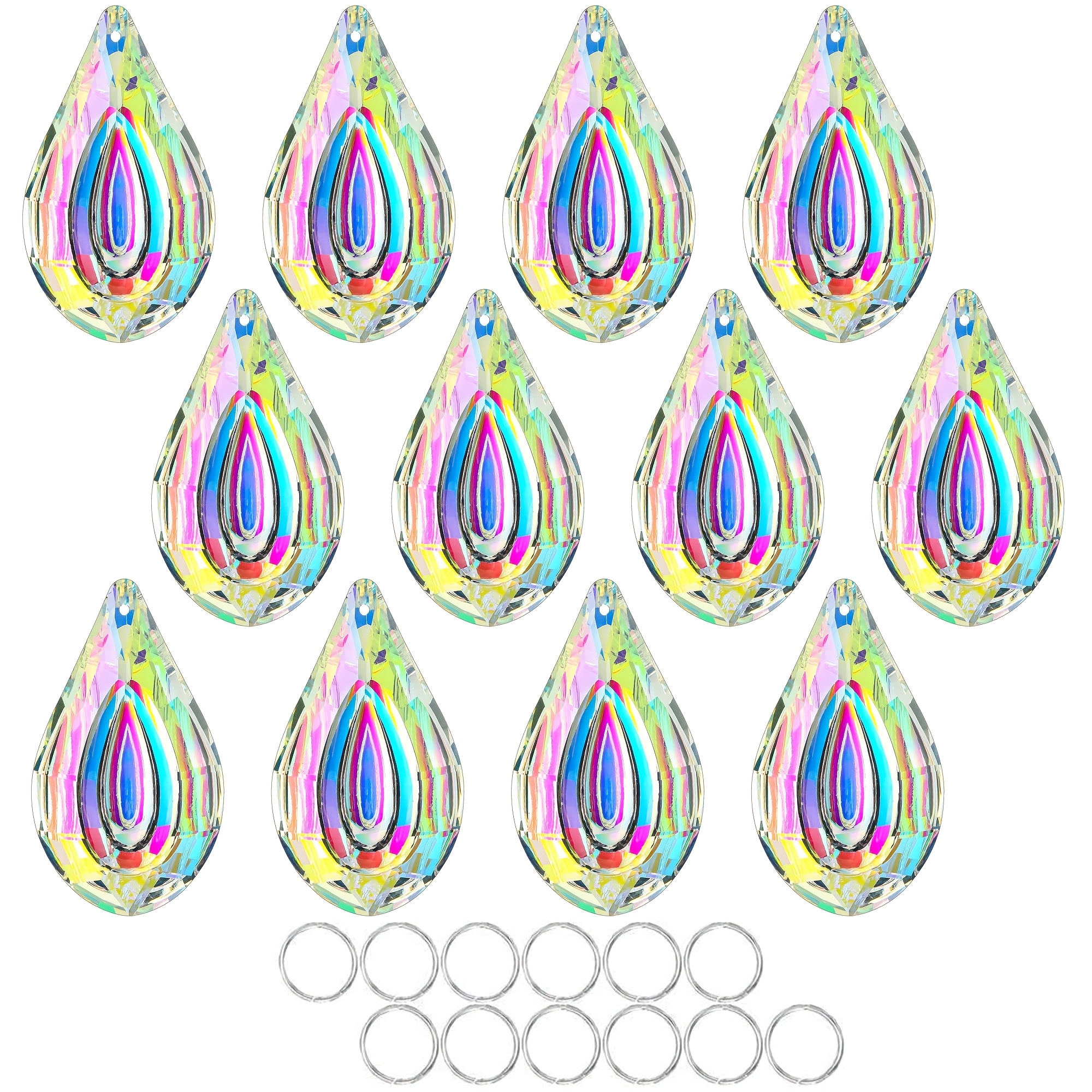 TEMU 12pcs Suncatcher Crystal 38mm Ab Loquat Shape Chandelier Parts Drops Prisms Hanging Catchers,colorful Glass Ornaments For Christmas Tree