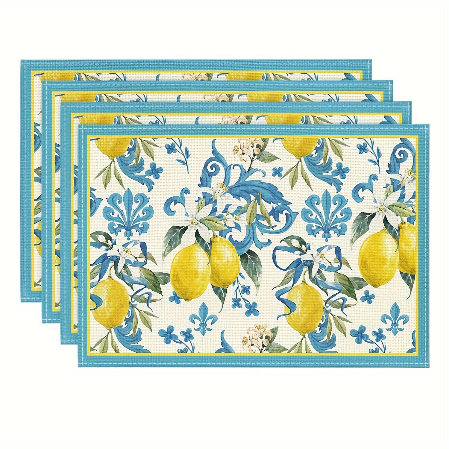 

4pcs, Placemats, Fresh Lemon Pattern Decorative Table Pads, Seasonal Farmhouse Table Decor, Perfect For Home, Party, Dining Room & Kitchen Use