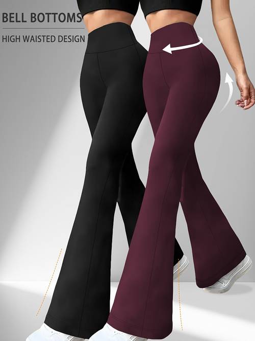 2 pack womens super soft high waisted flare pants for women tummy control no see through workout yoga running bell