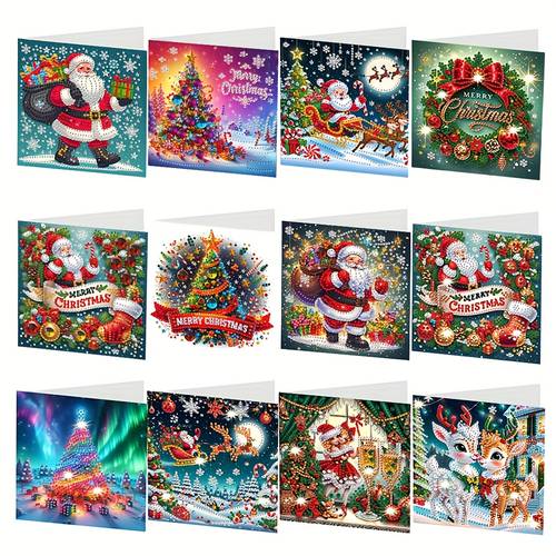 12pcs diy diamond painting card set irregular with christmas patterns sparkling mosaic art handicrafts for birthdays christmas thanksgiving and new year perfect gifts for and lovers