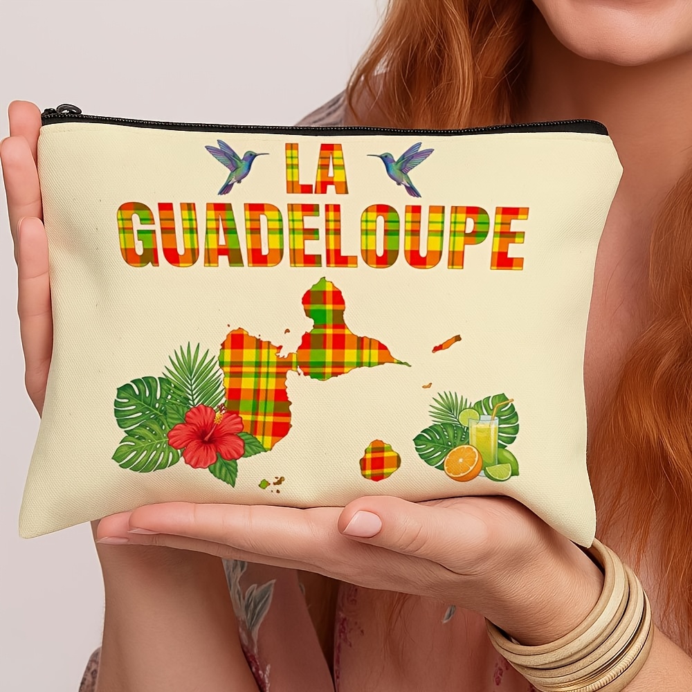 TEMU 1 pièce - Trousse de maquillage et trousse de toilette de voyage pliable à fermeture éclair avec illustration imprimée en 2D - et motif de carte
