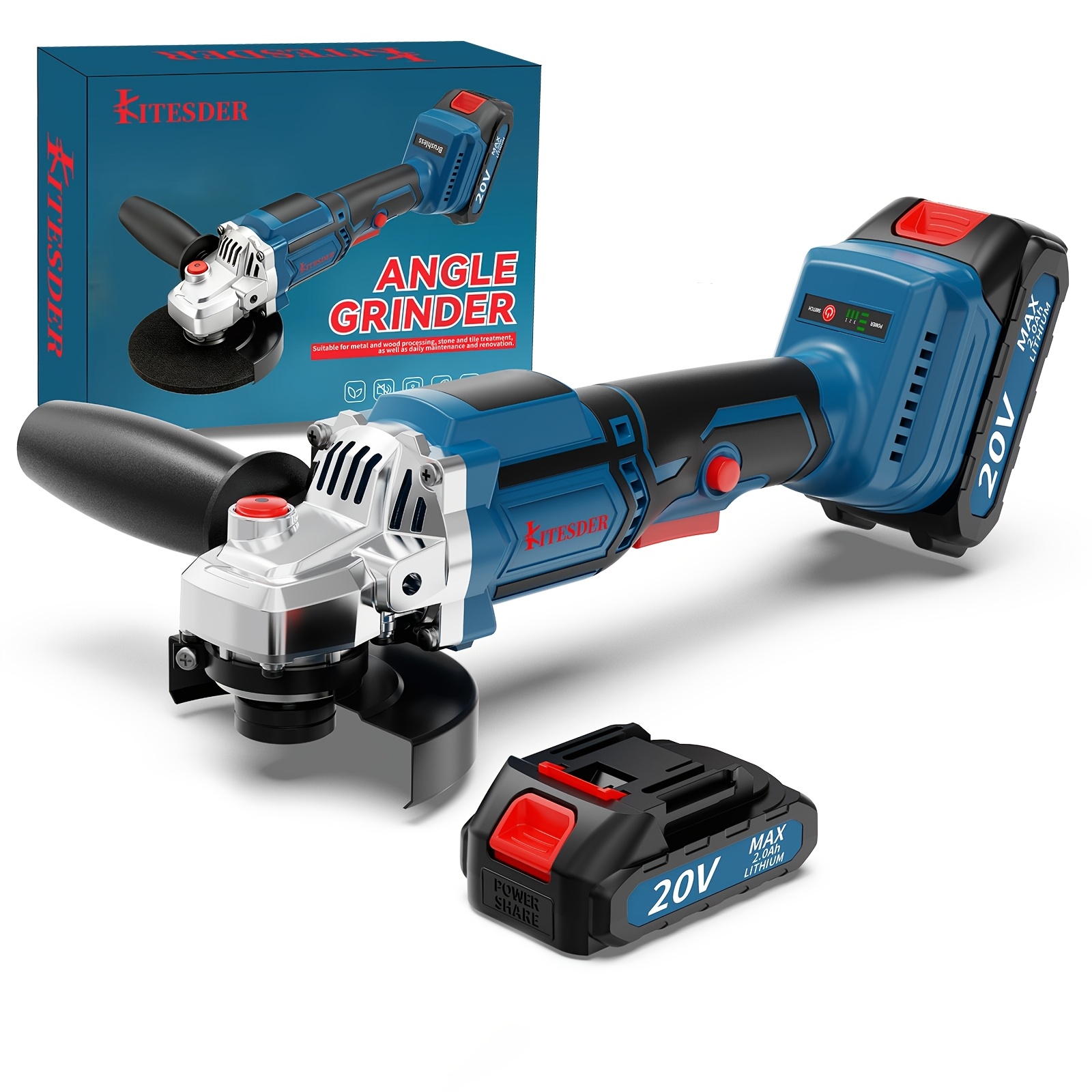 Image of Brushless Cordless Angle Grinder Kit (including Battery Charger), 11000 Rpm Polishing Grinder, Power Tool Set, Local Spot