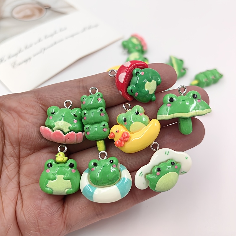 

10pcs Kawaii Resin Charms Set, Cute Mushroom, Duck, Frog Pendants, Animal Decor Accessories For Making, Earring Crafts