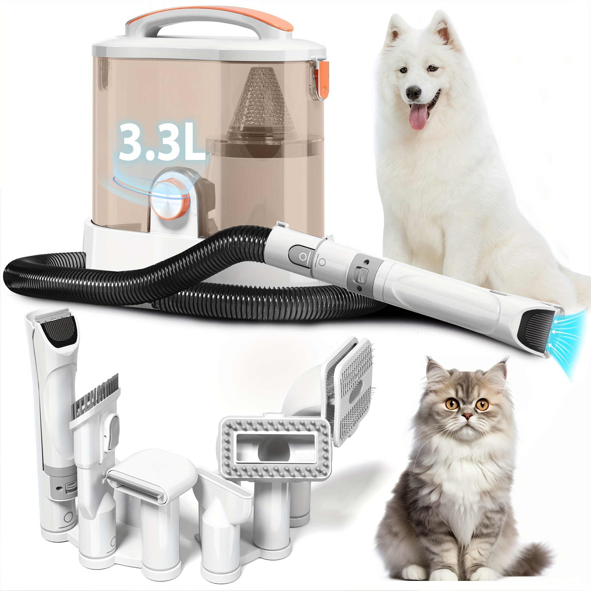 

Pet Hair Vacuum With Dog Clippers - Multi-purpose Pet Grooming Kit With 3.3l Large Capacity Dust Bin And Hair Dryer, 6 Grooming Tools For Dogs And Cats (orange And 6-in-1)
