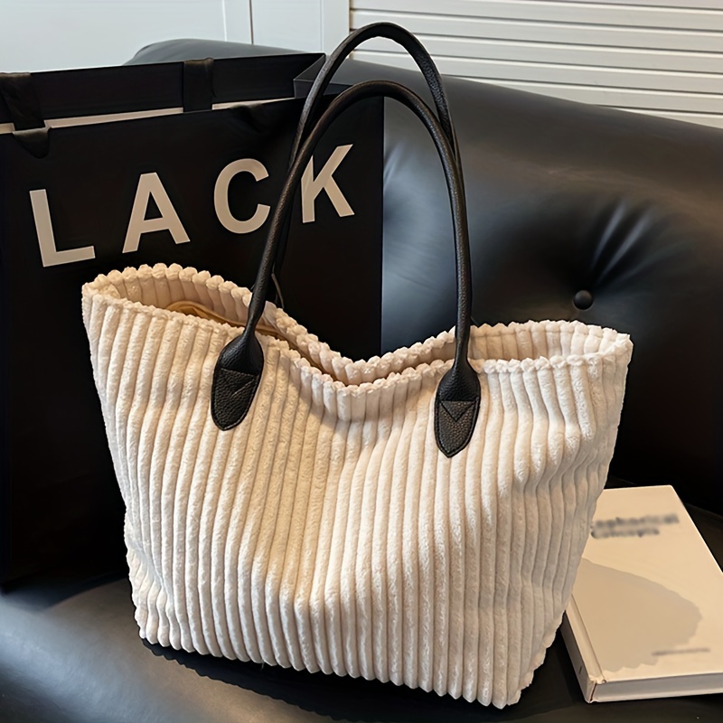 Women's Corduroy Large Capacity Shoulder Bag, Elegant Soft Comfortable Fabric Tote, Daily Work Handbag, Handbag