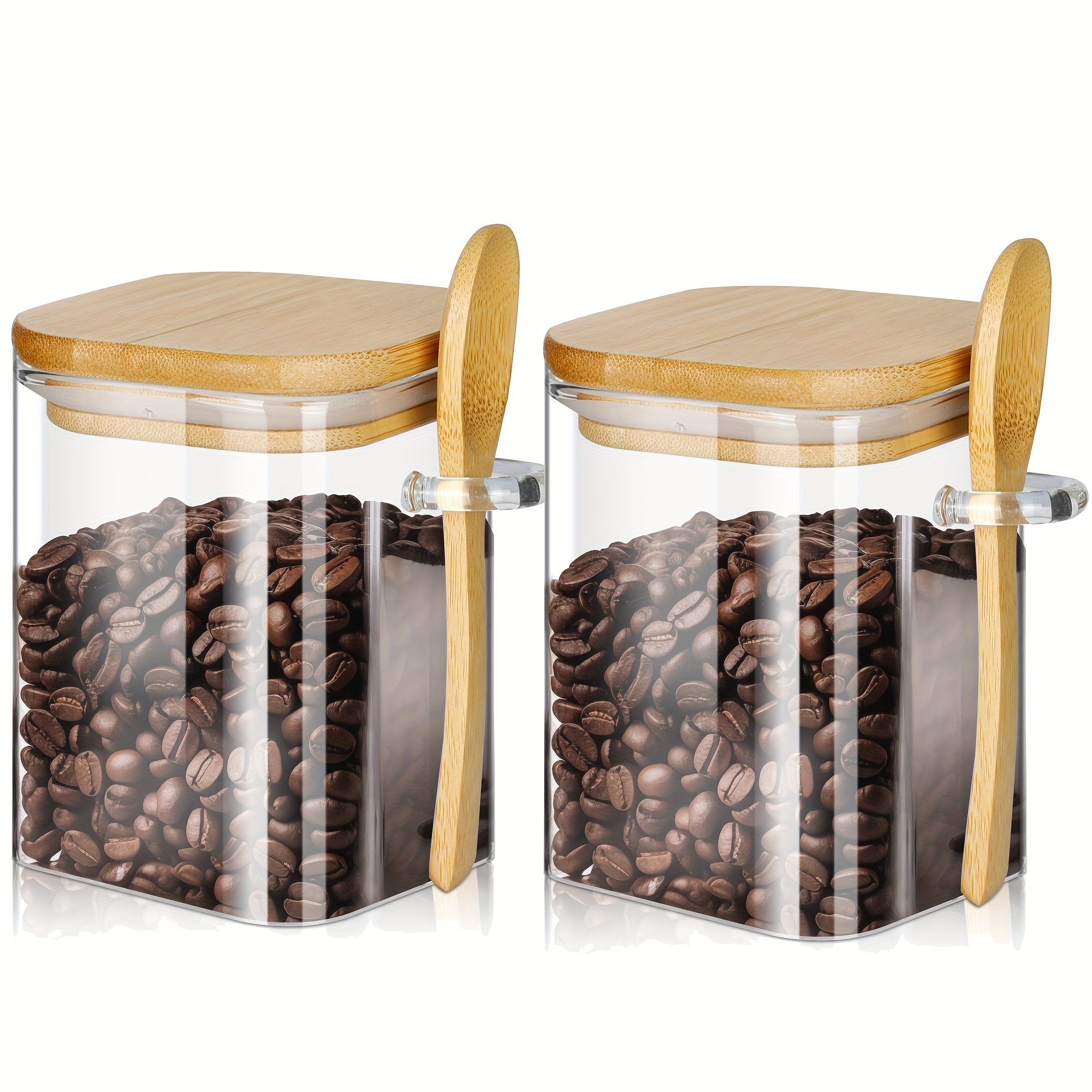 

2pcs Glass Jars With Bamboo Lids And Spoons, 16 Oz Glass Storage Containers With Lids For Dry Food Storage Sugar, Coffee, Nuts, Cookie, Candy, Tea, Airtight Kitchen Canisters Spice Jars