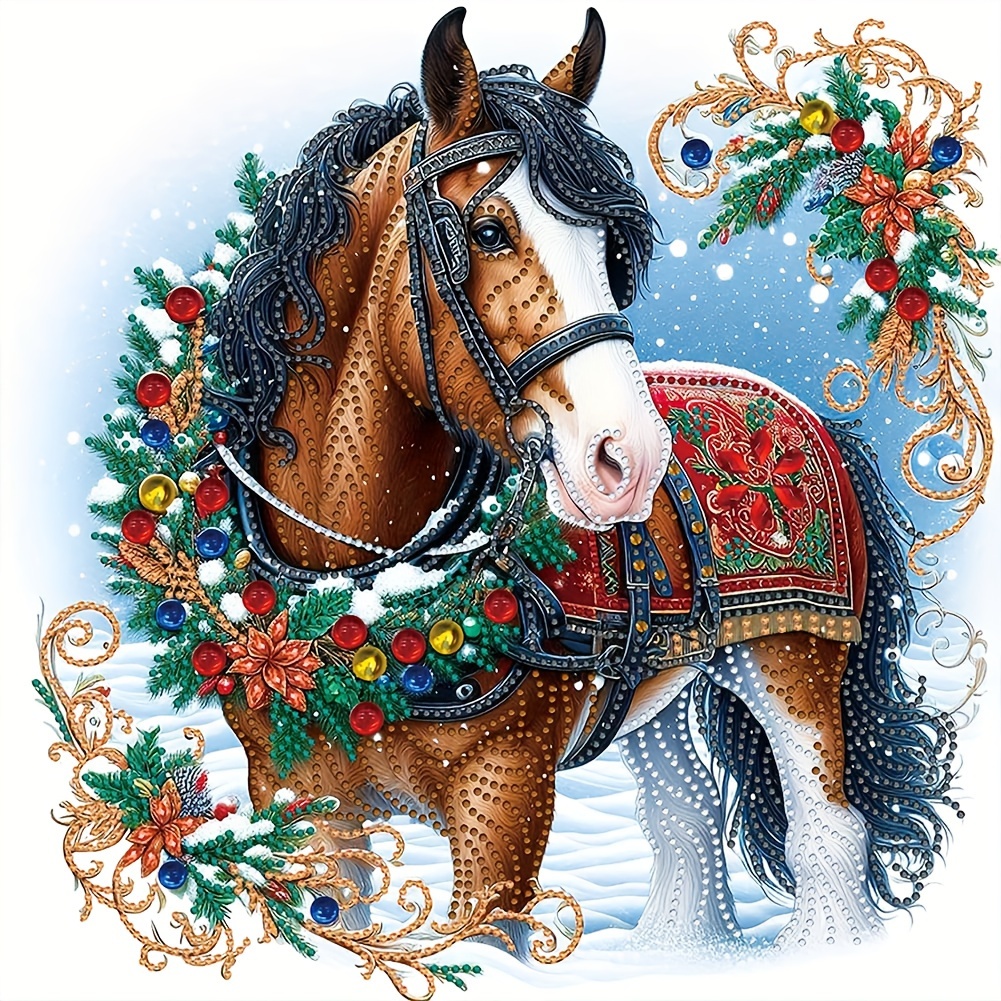 

Christmas Horse Diamond Painting Kit - Irregular Shaped Beads, Animal Themed Canvas, 40x40cm, Festive Wall Art Decor