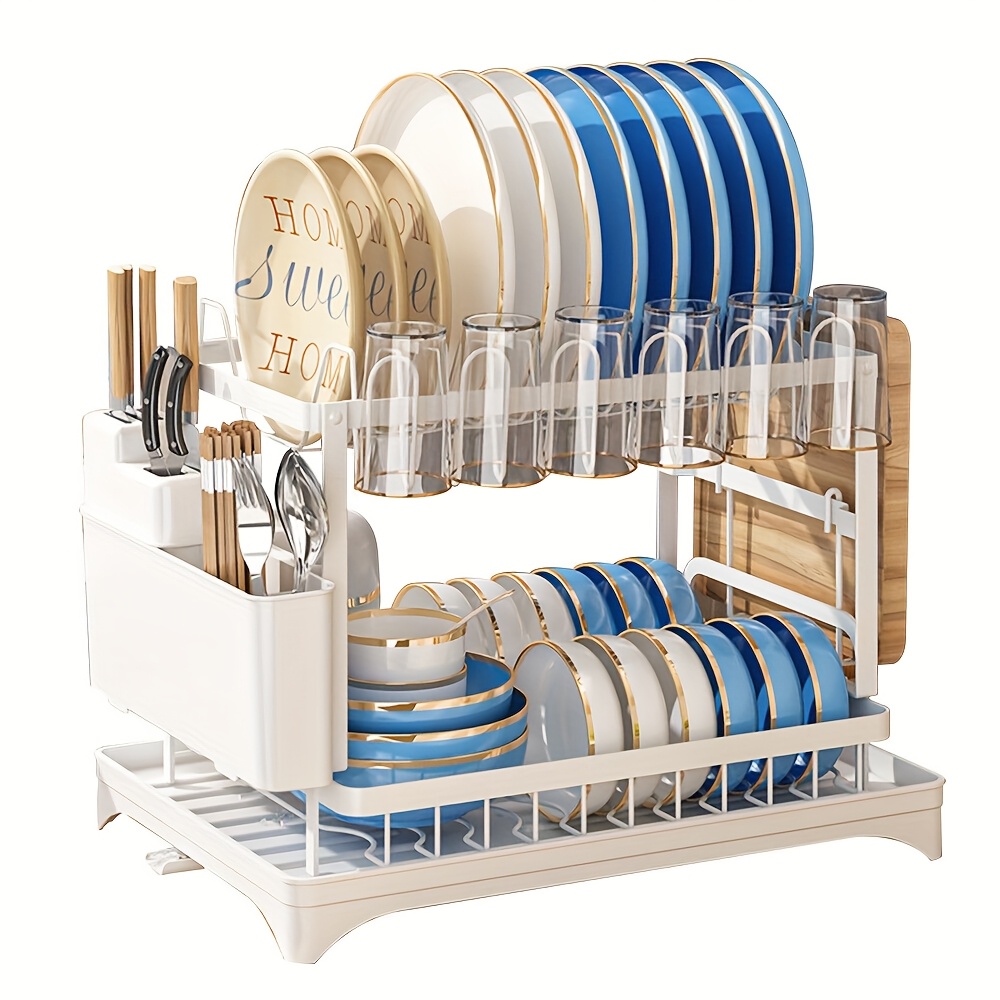 2 3 tier kitchen sink dish drainer rack with drip tray cutlery holder plate rack details 2