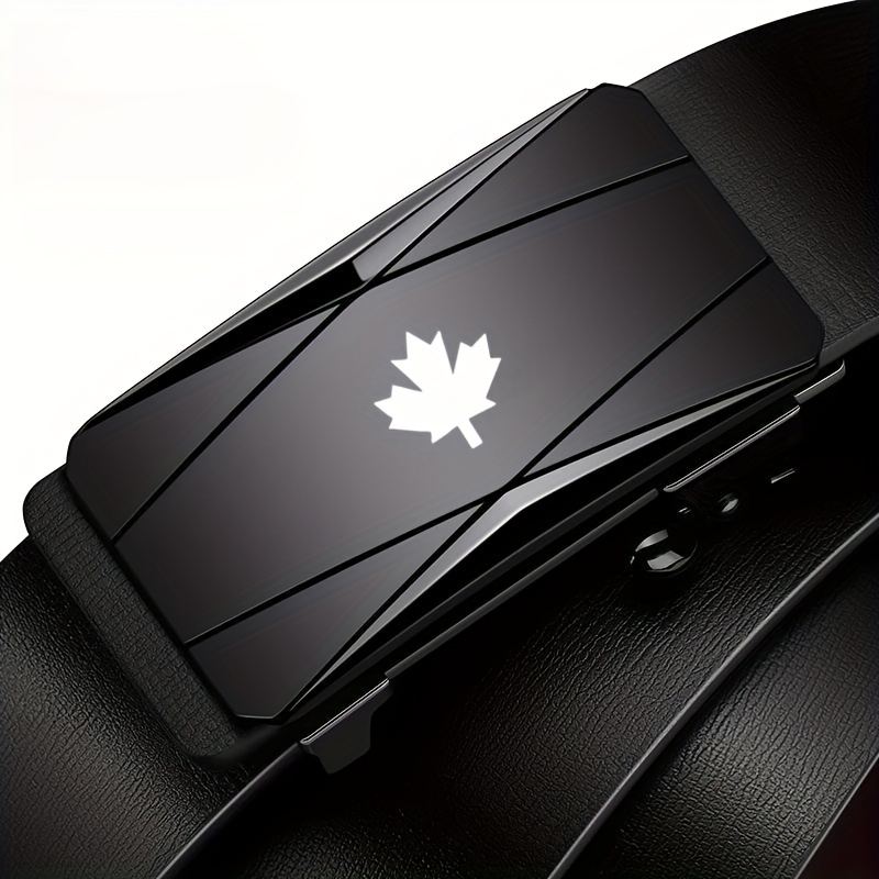 Maple Leaf Pattern Men's Ratchet Belt Automatic Buckle Dress Pants