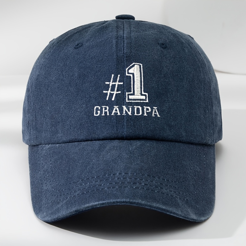 TEMU Casquette de baseball brodée #1 GRANDPN, casquette bec de canard vintage délavée , dessus doux, chapeau confortable et réglable, sports de et