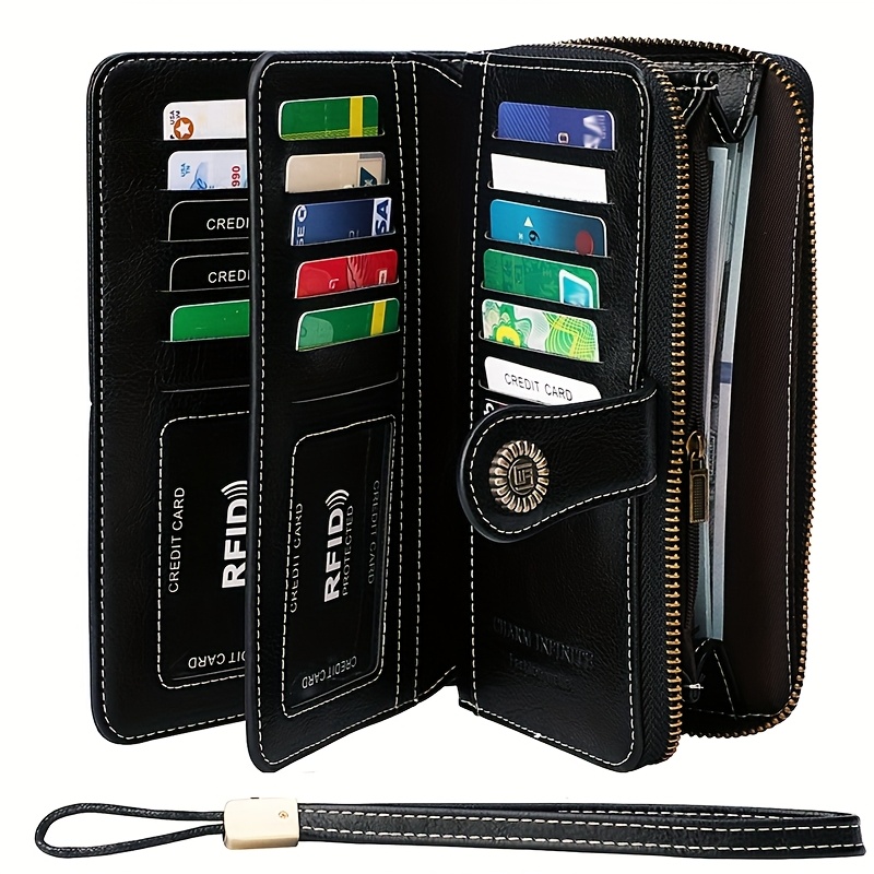 TEMU New Anti-theft Brush Retro Women's Wallet Card Bag Rfid Long Handheld Wallet For Women