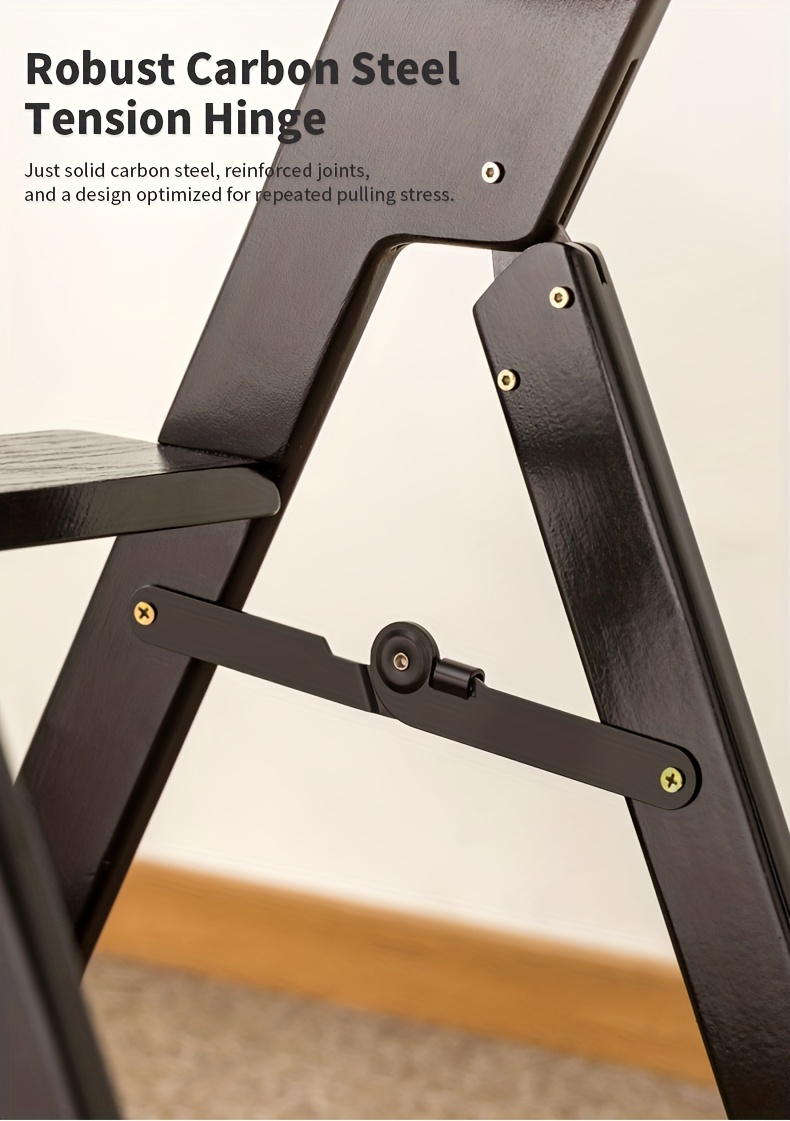 1pc Black All-Bamboo Bar Stool, Bar Counter Dining High Stool with Backrest, Folding Chair, No Assembly Required, Patio Outdoor Garden Step Stool, Household Three-Step Step Stool, Climbing Ladder, Suitable for Garden/Office/Library/Kitchen/Cafe