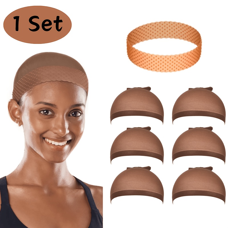 TEMU 7pcs Silicone Hair Band And Breathable Mesh Set. Suitable For Styling, Wig Wearing, Parties, Travel, And Natural Hair Wigs. Elastic Nylon Mesh