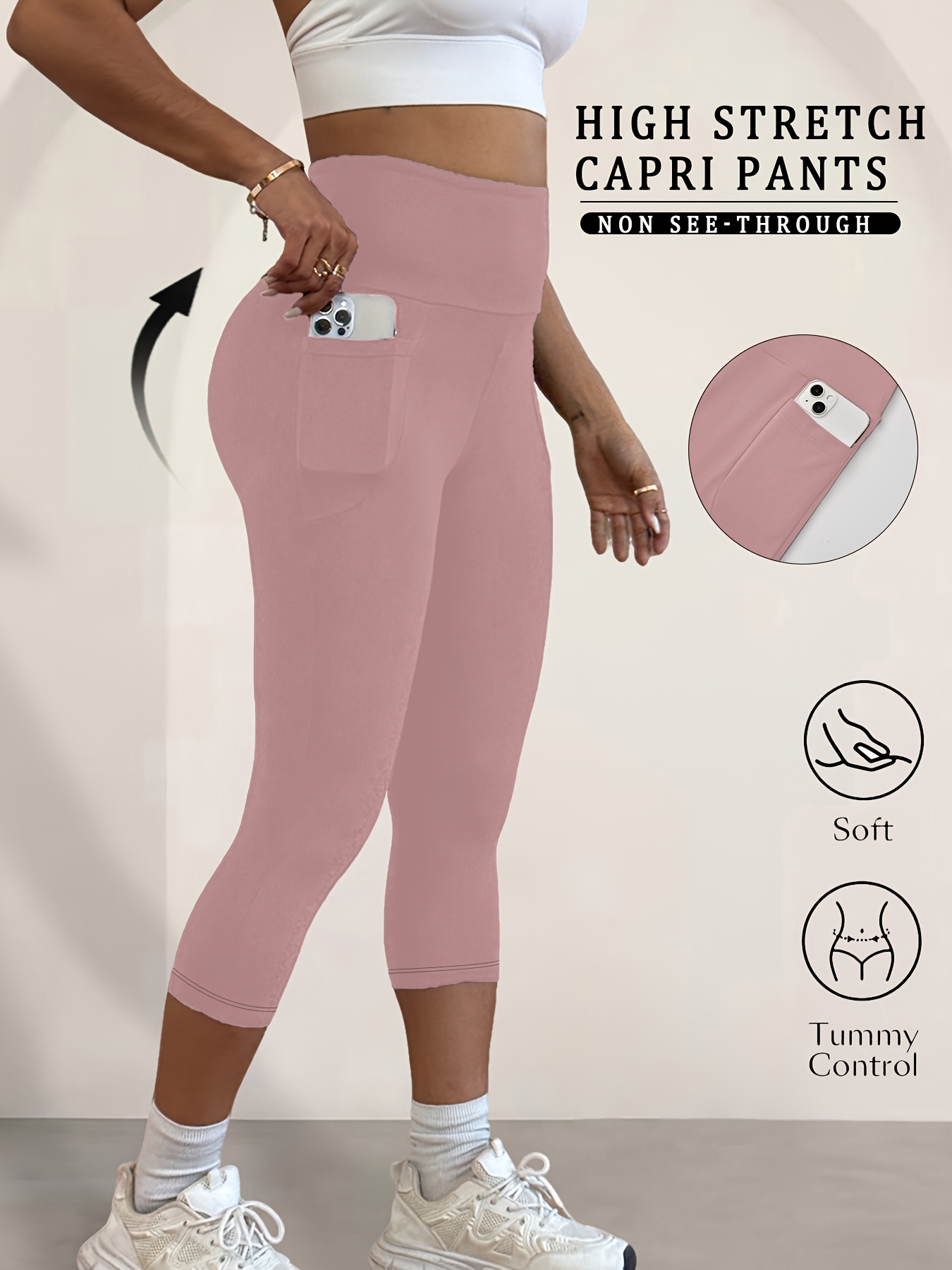 5 high waisted capri pants for women with pockets super soft tummy control no see through workout running yoga athletic leggings