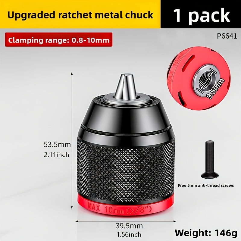 TEMU 1pc de metal sin llave, 0.8~10Mm, 1.5~13Mm, de de 3 mordazas con auto-bloqueo, para taladro de eléctrico, taladro inalámbrico y taladro de litio
