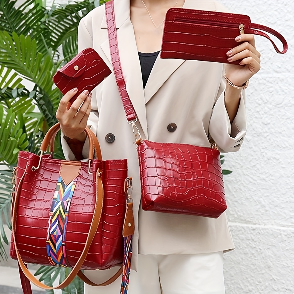 4pcs Large Capacity Ethnic Ribbon Handbag Suitable for Birthday, Christmas and Valentine's Day Gifts - Adjustable Crossbody Purse with Removable, Lightweight Fade-Resistant /Kinky Strap Bag