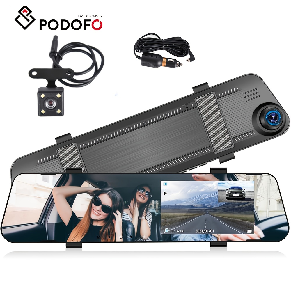 

4.5in Mirror Recorder Dual Lens Video Recorder For Car Dash Cam, Podofo