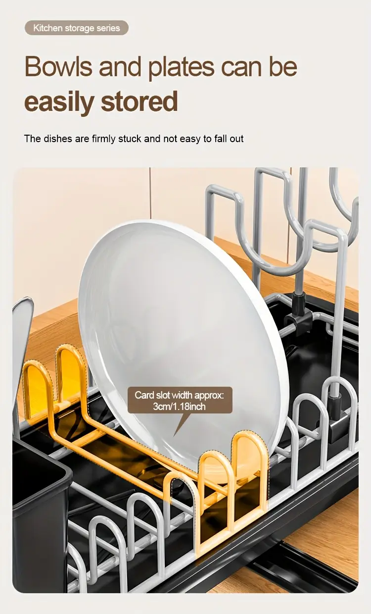 1pc dish drainer with drain tray under sink organizer for kitchen utensils pots pans cutting boards cups durable construction space saving countertop storage rack dish drying rack kitchen organization design kitchen accessory holder small Product details 3