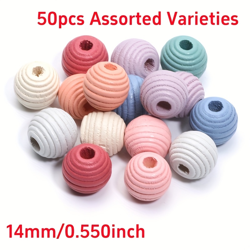 Image of 16/50pcs Pastel Series 14mm 20mm Threaded Wooden Beads For Necklace Pendant Decor Beads Gift - Random Color