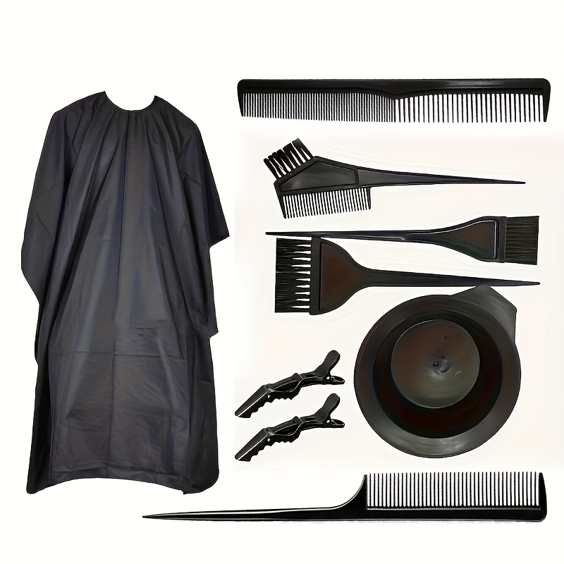 Image of 9pcs Styling Tool Set, Haircutting Tools, Comb, Cape, Scissors, Hair Clips, Hairdressing Tools, Hair Dyeing And Supplies, Hair Brush