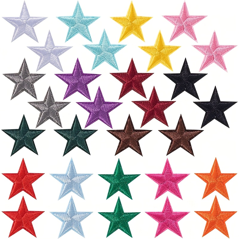 Image of 50pcs Multicolour Star Embroidered Star Iron Patches Colorful Sew On Patches Clothing Applique Repair Patch For Diy Jeans Jackets, Clothing, Bag, Iron On Patches For Hats