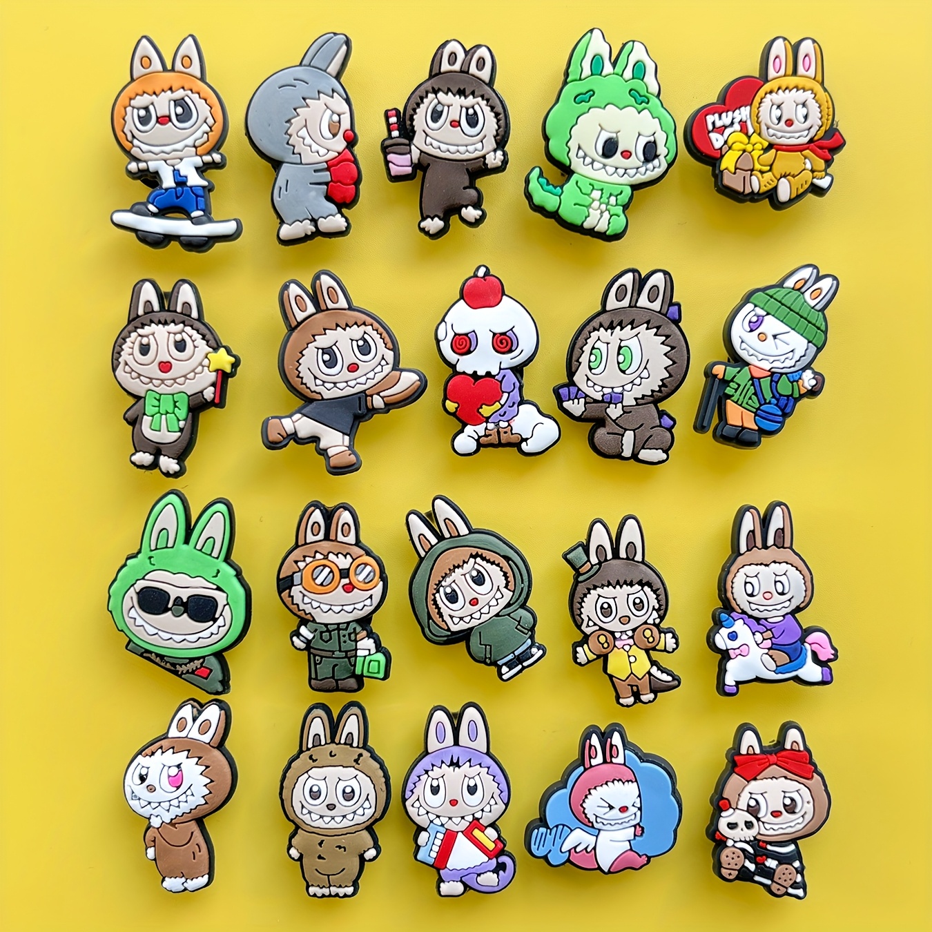 

20pcs Pvc Cute Bunny Labu Character Clips Set, Removable Cartoon Ornament For Clogs & Sandals, Ideal For Valentine's, Christmas, Birthday, New Year Gifts - Assorted Designs