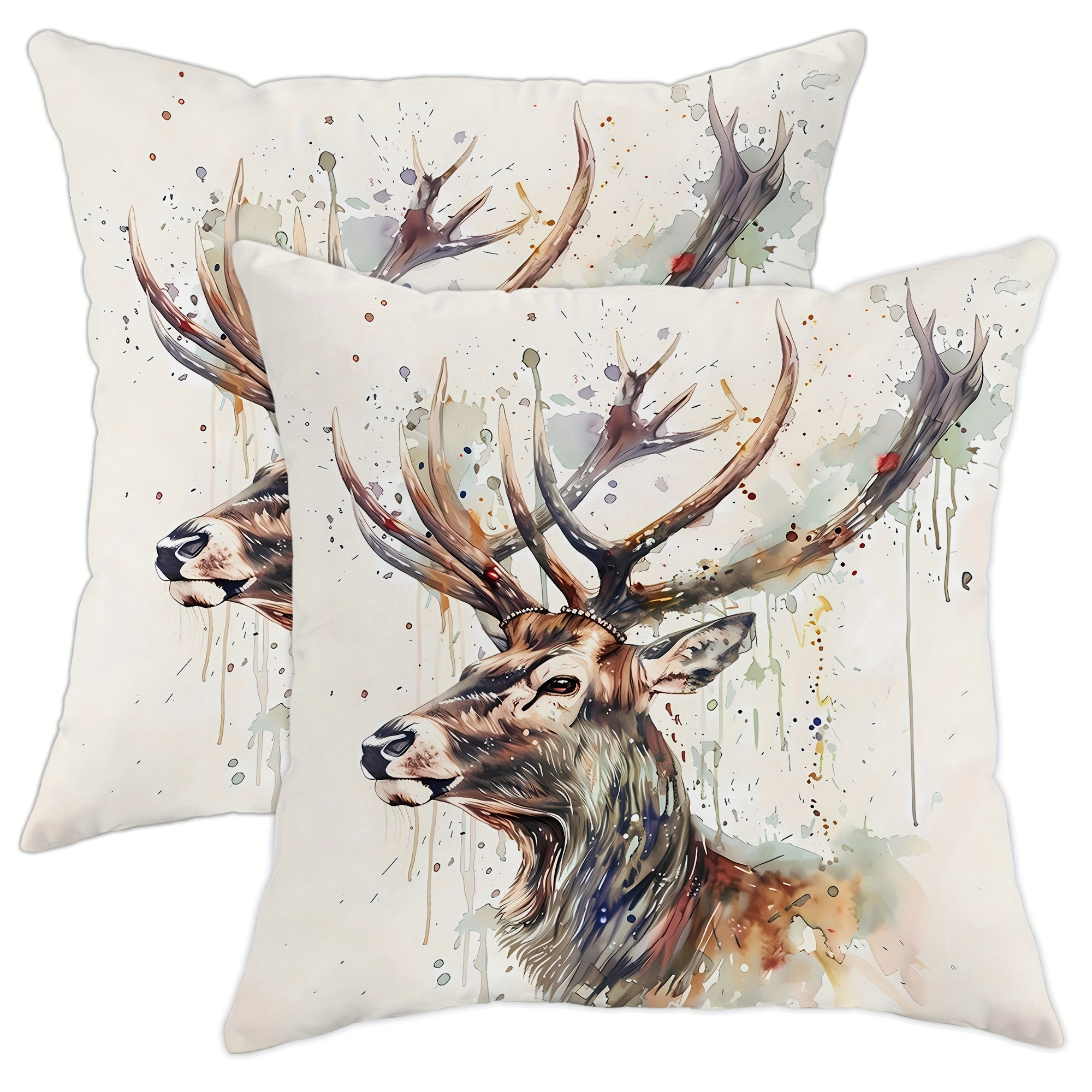 

2pcs, Velvet Throw Pillow Covers Farmhouse Watercolor Deer Retro Country Brown White Decorative Throw Pillow Covers 18*18 Inch Suitable For Summer And Autumn Living Room Bedroom Sofa Bed Decoration