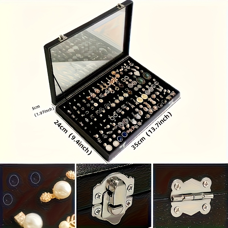 transparent jewelry storage box   leather display case for earrings rings necklaces bracelets exquisite gift organizer with snap closure multi compartment   lined   organizer storage jewelry boxes Product details 3