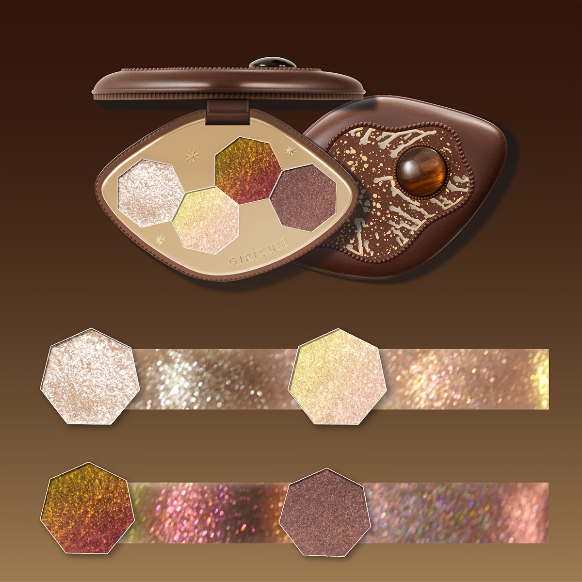   4 color eyeshadow palette golden shimmery and iridescent   dramatic makeup look plant based squalane   ideal for dramatic eye makeup eyeshadow palette   makeup shimmery  