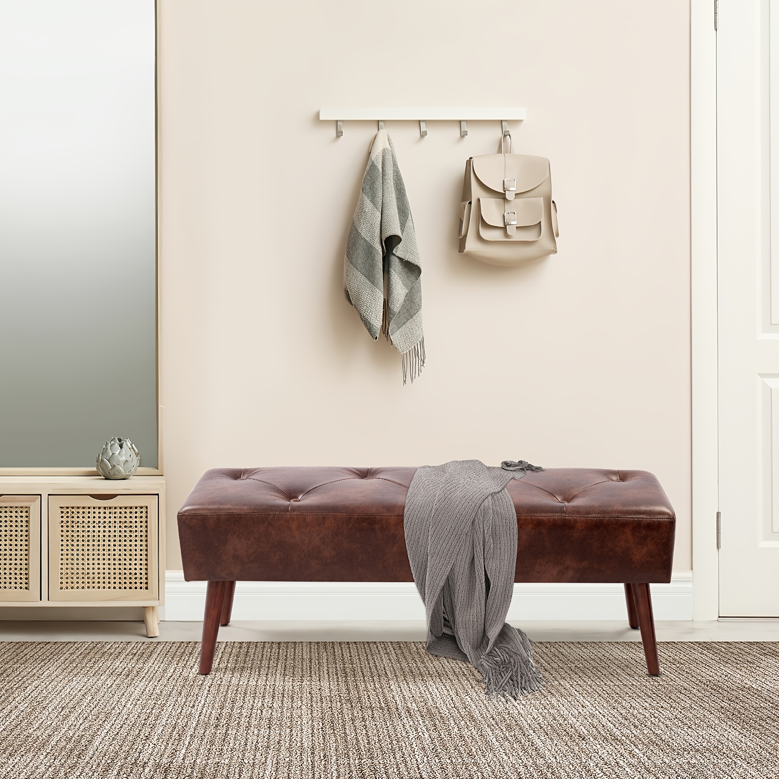 44-inch Brown Pu Bench, Bedroom Bench, Living Room Shoe Bench, Suitable for Multiple Scenes, Multiple Colors Available