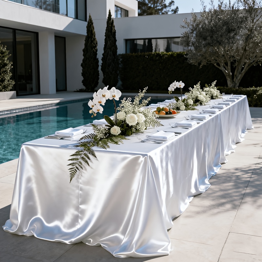 TEMU 1pc Black, White Rectangular Party Tablecloth, High-end Luxurious Tablecloth, Texture, Premium Table, , Effortless Dining Tablecloth, If Ironed,