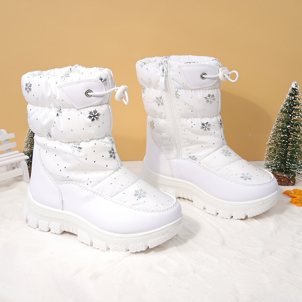 Meisjes Winter Sneeuwlaarzen - Verdikte Warme Anti-Slip Traction Tread, Elastische Sluiting, Ronde Neus, met Accenten - Koud Weer Buitenspelen, School, Sneeuwlaarzen Voor Meisjes