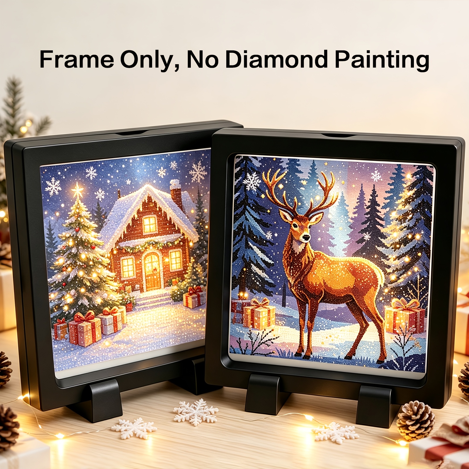 TEMU 2d Flat, 2d Flat, 2pcs Black Diamond Painting Frame Set, Clear Hd Frame, Flip- For , Fits 20x20cm, Home Decor, Decor, Perfect Gift For