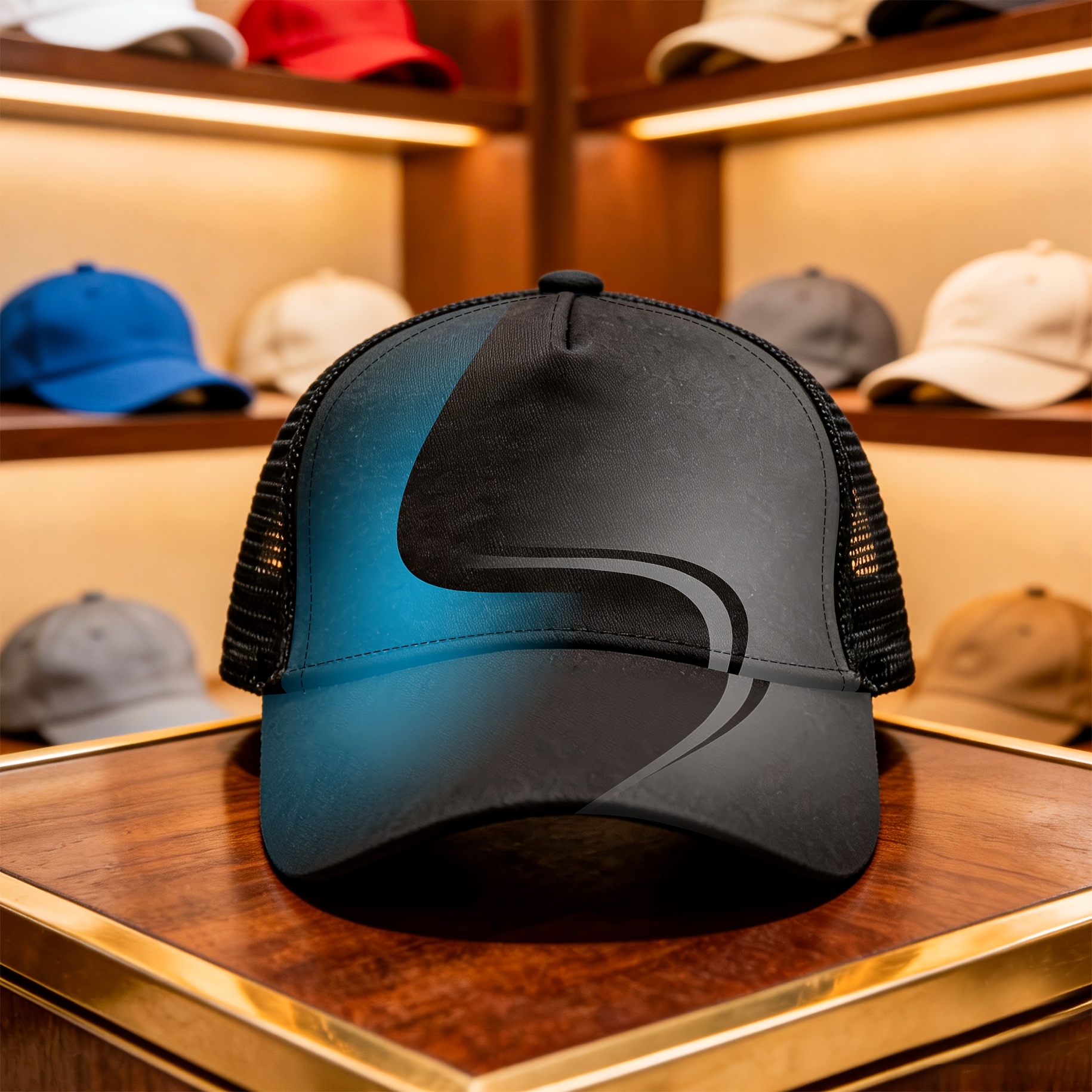 TEMU Gorra de béisbol y ajustable de 1 pieza con visera curva de 5 paneles y parte trasera semitransparente de malla, estampado , adecuada para