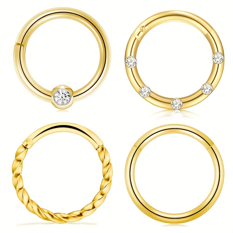 TEMU Set Of 4 Buckle- Earrings And Rings, Classic And Steel Belly Button , Lip , Casual Women's Body Piercing 8mm Jewelry Set For Christmas And 's Day
