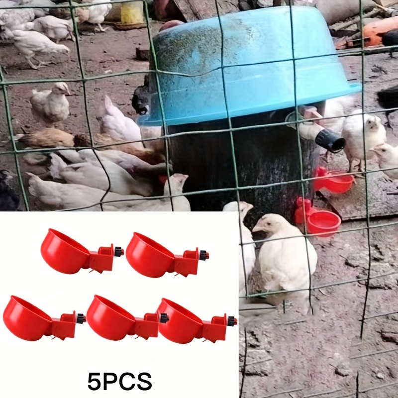 5pcs Automatic Poultry , Red Plastic Chicken Drinking System - Duck, Goose, Turkey, Rabbit No Electric Self Filling Set