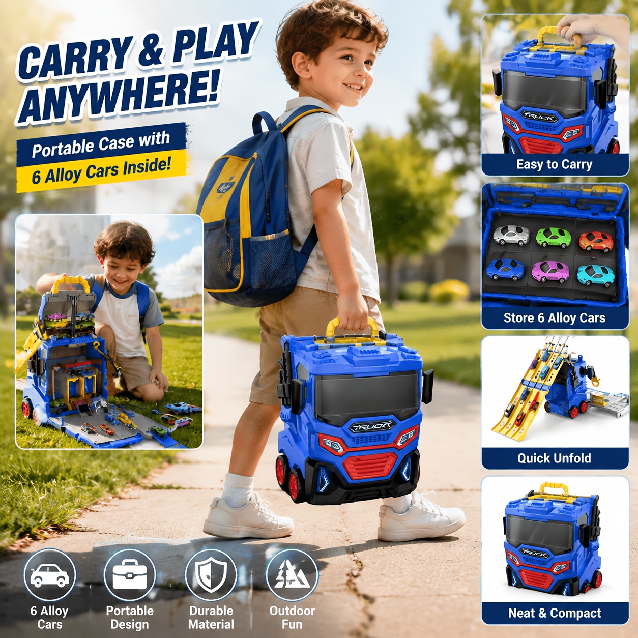 Transforming Launcher Truck Track Toy with Handbag Storage
