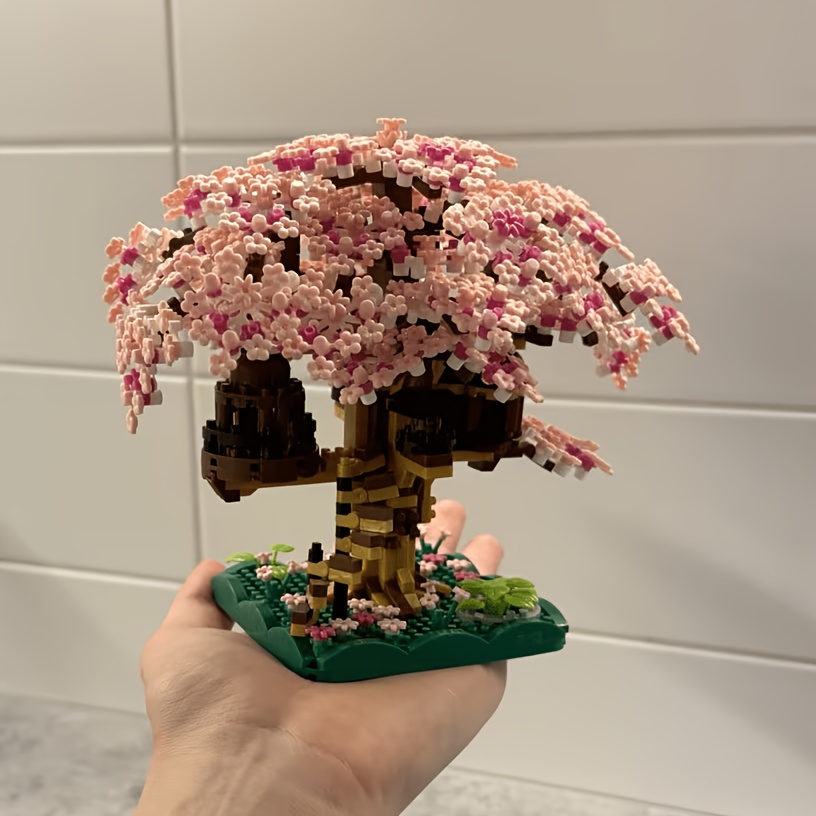 TEMU Set de bloques de construcción Casa del Árbol de Sakura Rosa, de Micro de Árbol Bonsái, Ornamento de Escritorio, Regalo para Niñas en o Navidad